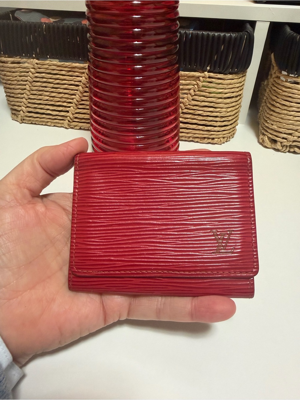 Louis Vuitton Red Epi Leather Folding card Wallet with LV Logo